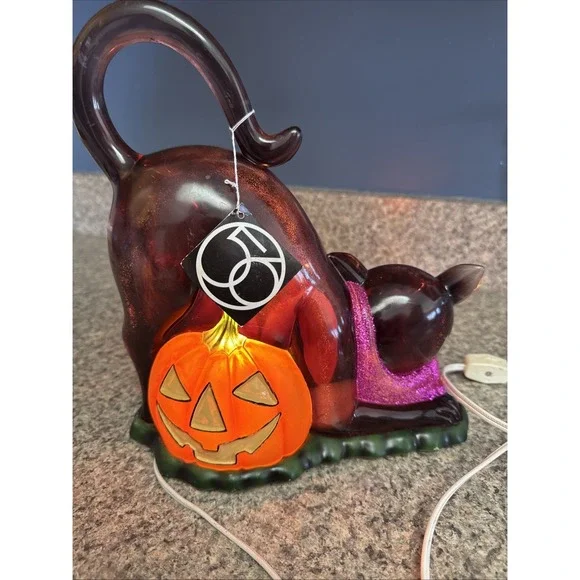 Dept 56 Black Cat With Pumpkin Halloween Light - Picture 4 of 16